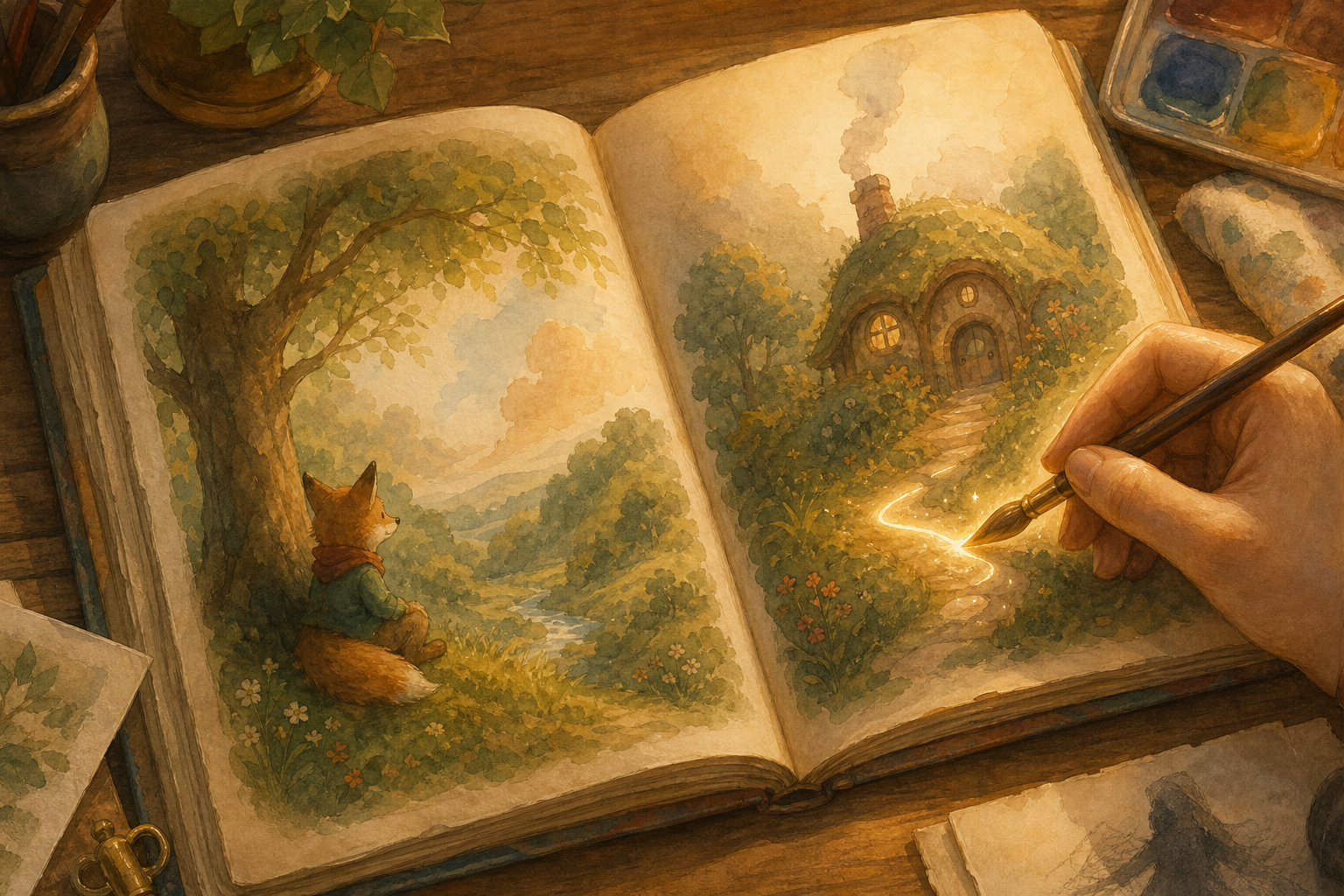 A gallery wall of picture-book illustrations in different styles.